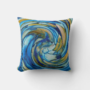 Gold N Blue Abstract Art Throw Pillow