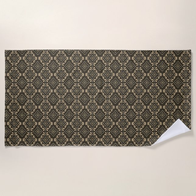Gold n Brown Geometric Pattern / Indian Print  Beach Towel (Front)