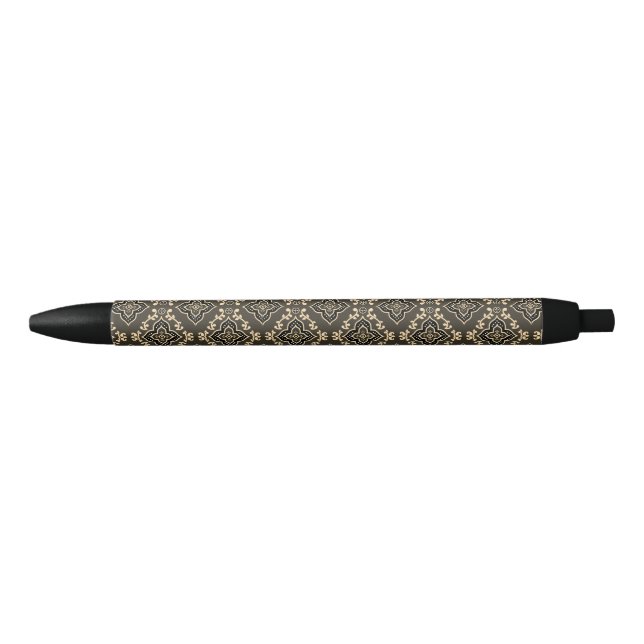 Gold n Brown Geometric Pattern / Indian Print  Black Ink Pen (Front)
