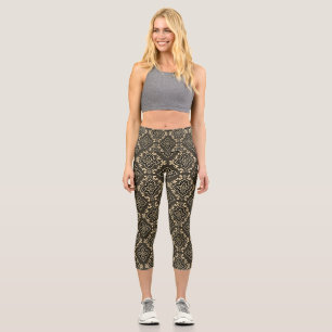 Gold n Brown Geometric Pattern / Indian Print  Capri Leggings