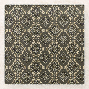 Gold n Brown Geometric Pattern / Indian Print  Glass Coaster