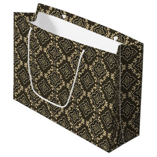 Gold n Brown Geometric Pattern / Indian Print Large Gift Bag