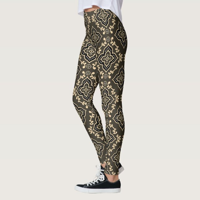 Gold n Brown Geometric Pattern / Indian Print  Leggings (Left)