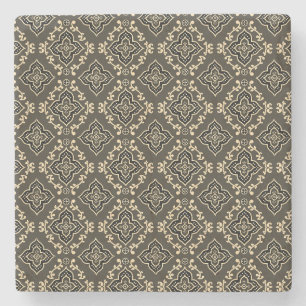 Gold n Brown Geometric Pattern / Indian Print  Stone Coaster