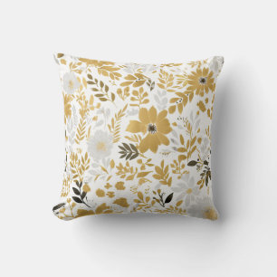 GOLD n GREY FLORAL THROW PILLOW