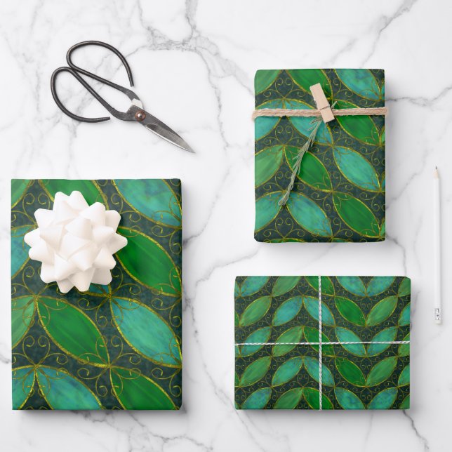 "Gold 'n Leaf" Wrapping Paper Flat Sheet Set of 3 (Front)