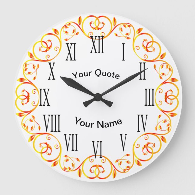 Gold n Red Vines with vertical Roman Numerals Large Clock (Front)