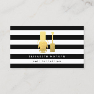 Gold Nail Polish Bottle Black White Stripes Business Card