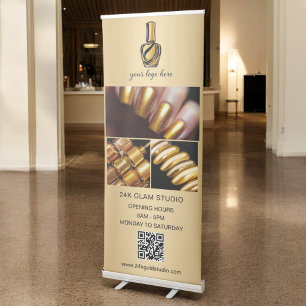 Gold Nail Salon QR Code Business Logo Photo Retrac Retractable Banner