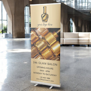 Gold Nails Specialist Salon Business Logo Photo Retractable Banner