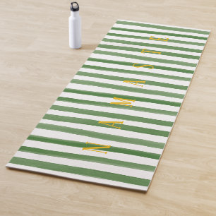 Gold Namaste & Green and White Watercolor Stripes Yoga Mat