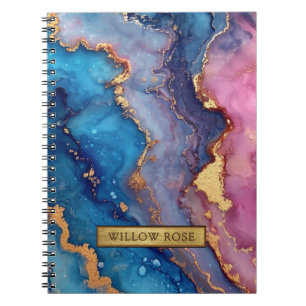 Gold Name Abstract Modern Blue Purple Pink Chic Notebook