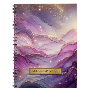 Gold Name Abstract Modern Purple Pink Chic Sparkle Notebook