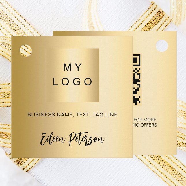 Gold name business logo QR code hang tag (Creator Uploaded)