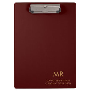 Gold Name Monogram Branding Red clipboard
