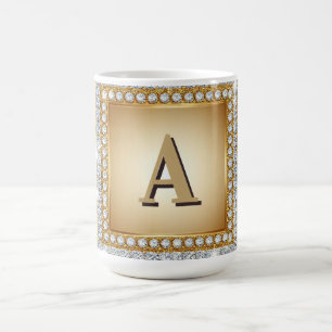 ✨ Gold Name Monogram Diamond Frame ✨ Coffee Mug