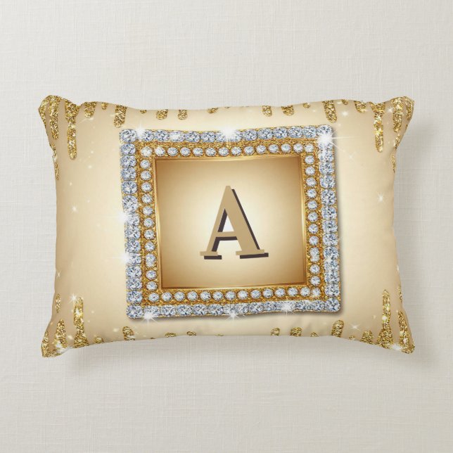 ✨ Gold Name Monogram Diamond Frame ✨ Decorative Cushion (Front)