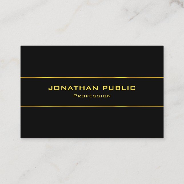 Gold Name Text Modern Elegant Black Template Business Card (Front)