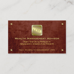 Gold nameplate on leather look, Wealth Advisor Business Card