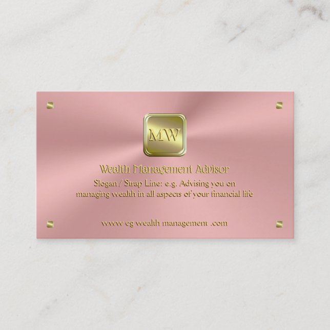 Gold nameplate, polished pink, Wealth Advisor Business Card (Front)