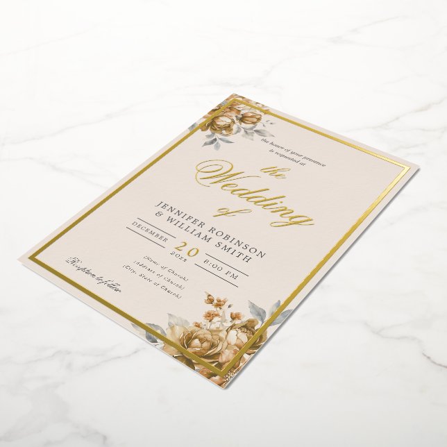 Gold Natural Rustic Floral Elegant Script Wedding  (Rotated)