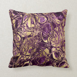 Gold Nature Glitter Sparkly Purple Violet Abstract Cushion