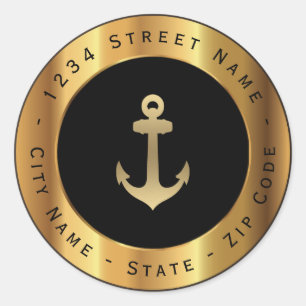 Gold Nautical Anchor Return Address Label