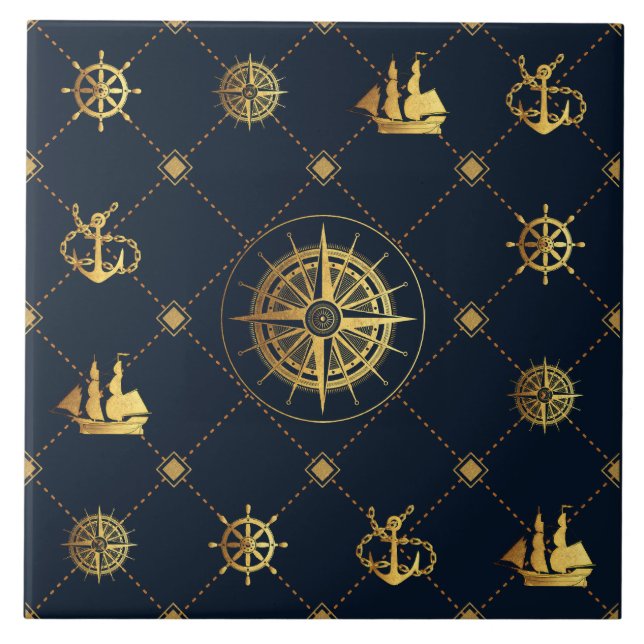 Gold Nautical Ceramic Tile (Front)