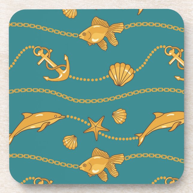 Gold Nautical Pattern Coaster (Front)