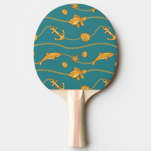 Gold Nautical Pattern Ping Pong Paddle