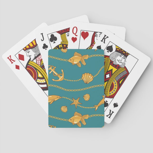 Gold Nautical Pattern Playing Cards (Back)