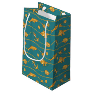 Gold Nautical Pattern Small Gift Bag