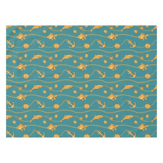 Gold Nautical Pattern Tablecloth (Front (Horizontal))