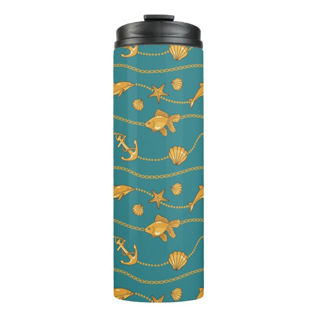 Gold Nautical Pattern Thermal Tumbler (Front)