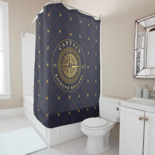 Gold Nautical Shower Curtain
