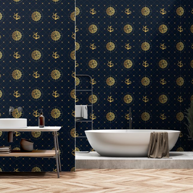 Gold Nautical Wallpaper (Bathroom)