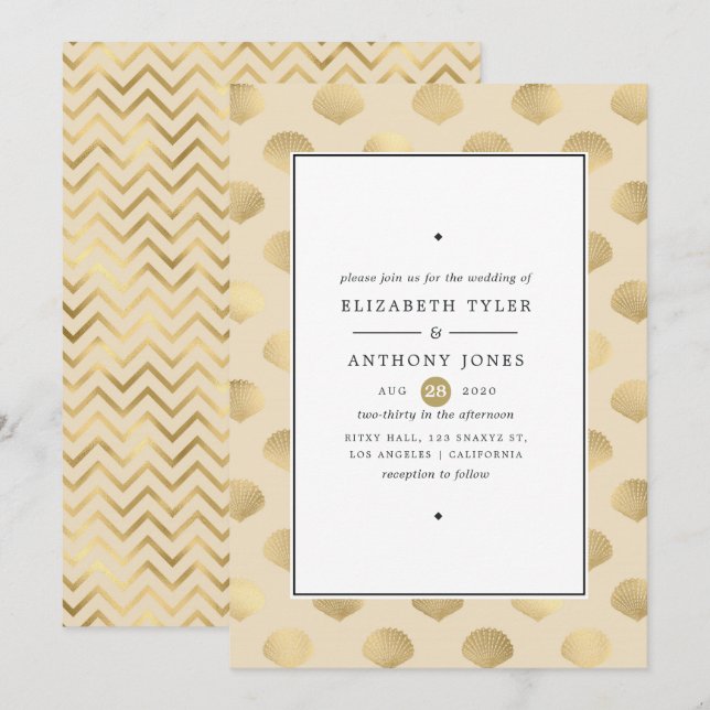 Gold Nautical Wedding Invitation (Front/Back)