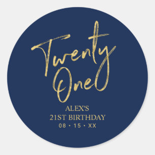 Gold & Navy 21st Birthday Party Favour Thank you Classic Round Sticker