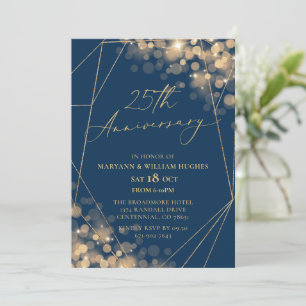 Gold & Navy 25th Wedding Anniversary Invitation