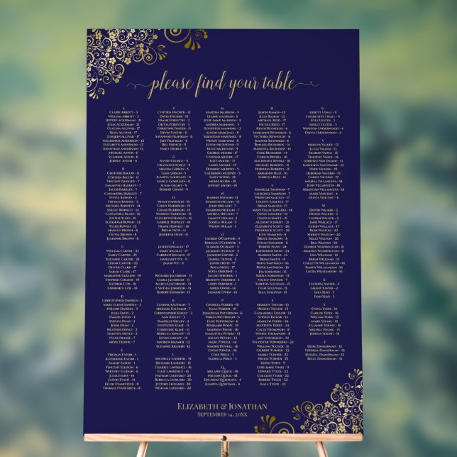 Gold & Navy 300 Person Alphabetical Seating Chart (Neutral)