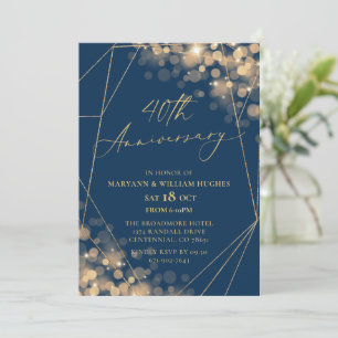 Gold & Navy 40th Wedding Anniversary  Invitation