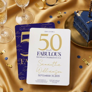 Gold Navy 50 and Fabulous 50th Birthday Simple Invitation