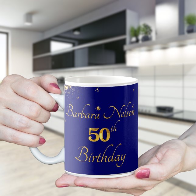 Gold & Navy 50th Birthday Party Invitation Coffee Mug (Creator Uploaded)