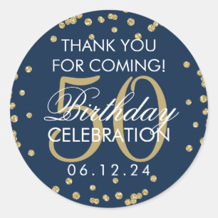 Gold Navy 50th Birthday Thank You Glitter Confetti Classic Round Sticker