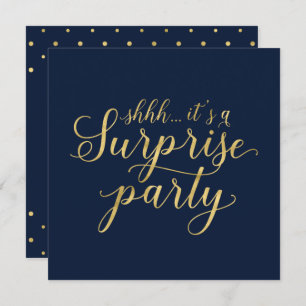 Gold & Navy 50th Surprise Wedding Anniversary Invitation