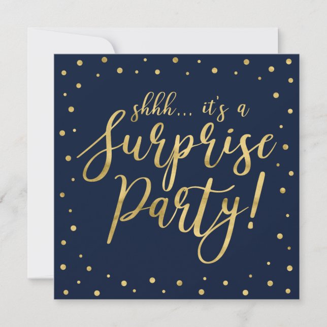 Gold & Navy | 50th Surprise Wedding Anniversary Invitation (Front)