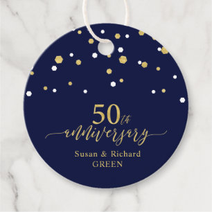 Gold & Navy 50th Wedding Anniversay Celebration Fa Favour Tags