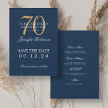 Gold Navy 70th Birthday Save the Date w/ Details Invitation<br><div class="desc">Elegant "70th Birthday Party" design with a formal typography script,  custom name and details text. Easy to use and easy to personalise. Order Today!</div>