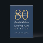 Gold Navy 80th Birthday Save the Date Details Invitation<br><div class="desc">Elegant "80th Birthday Party" design with a formal typography script,  custom name and details text. Easy to use and easy to personalise. Order Today!</div>