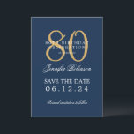 Gold Navy 80th Birthday Save the Date Details Invitation<br><div class="desc">Elegant "80th Birthday Party" design with a formal typography script,  custom name and details text. Easy to use and easy to personalise. Order Today!</div>
